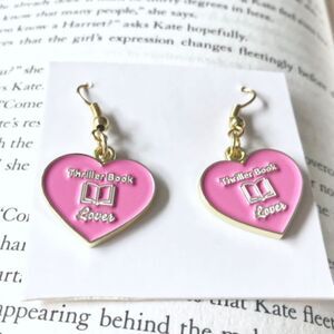 Book Lover Dangle Heart Earrings “Thriller”